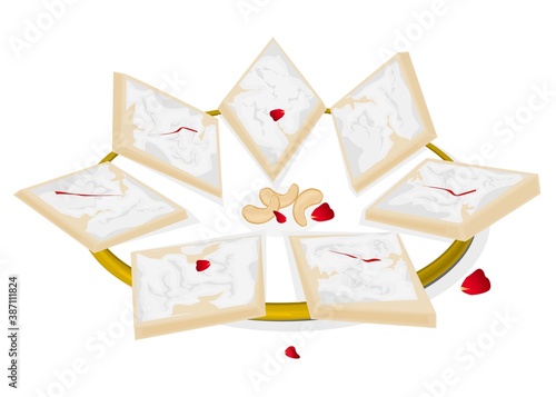 Kaju Katli Indian Sweets or Mithai Food Vector
