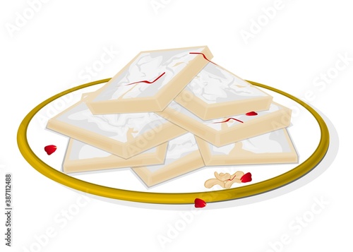 Kaju Katli Indian Sweets or Mithai Food Vector