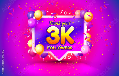 Thank you followers peoples, 3k online social group, happy banner celebrate, Vector