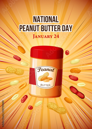 National Peanut Day vector. Jar of peanut butter vector illustration. Peanut Day Poster, American delicacy. January 24.