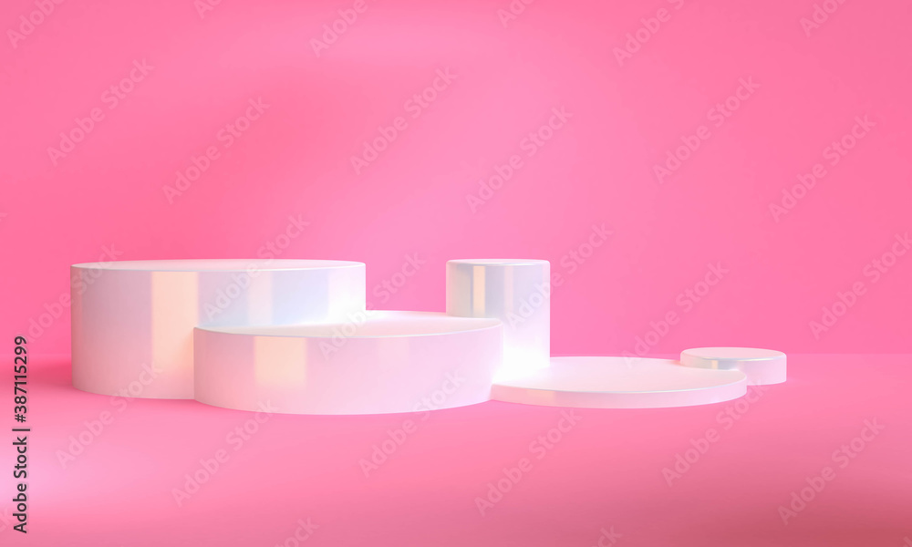 White Primitive geometrical figures abstract Pink style background, pastel colors, 3D render. White Primitive geometrical figures abstract Pink style background, pastel colors, 3D render.
