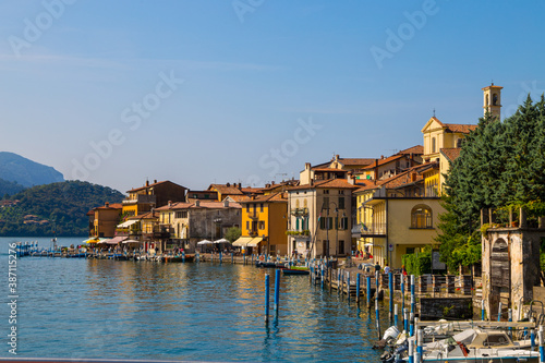 View of Monte Isola, Iseo Lake, Brescia province, Lombardy, Italy.