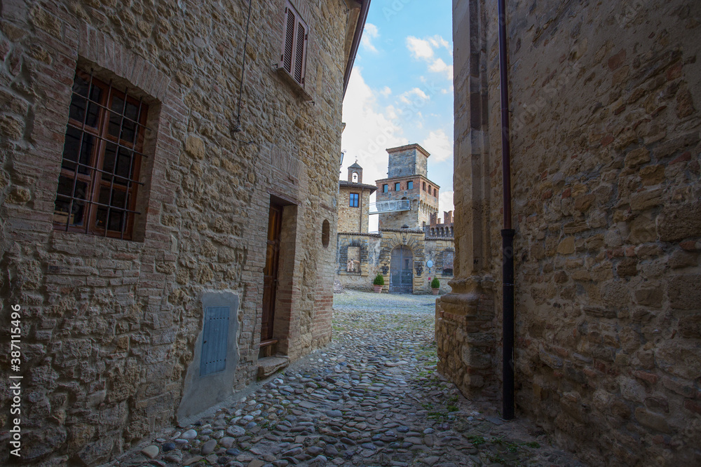 VIGOLENO, ITALY, AUGUST 25, 2020 - View of Vigoleno Castle, Piacenza province, Italy.