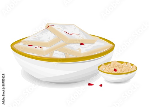 Kaju Katli Indian Sweets or Mithai Food Vector