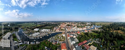 Seebad Ueckermünde, 180° Panorama des Stadthafens 2020