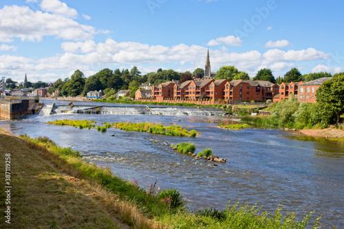 Weir on the River Exe, Exeter, Devon, England, UK.