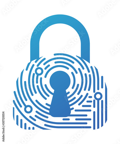 Concept Network and Cyber Security in fingerprint style, flat design vector illustration