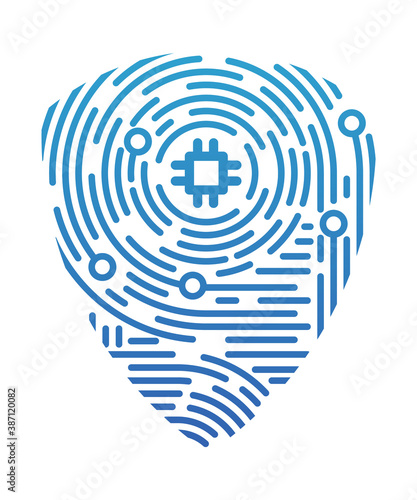 Concept Network and Cyber Security in fingerprint style, flat design vector illustration