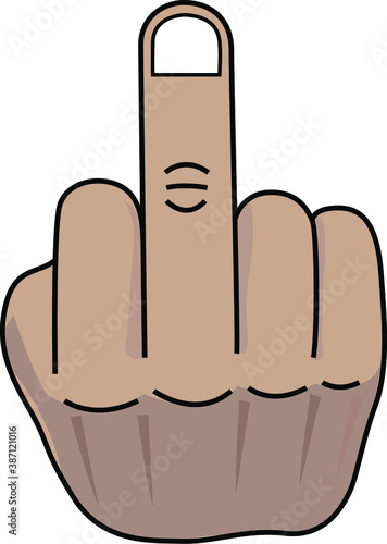 Hand gesture. Third rude finger hand drawn fuck you sign. Black hand showing middle finger showing ultimate disrespect and revolution gesture. Vector illustration isolated on white background.