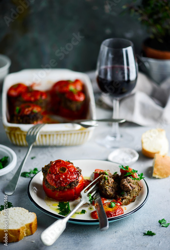 Stuffed Tomatoes in French..selective focus