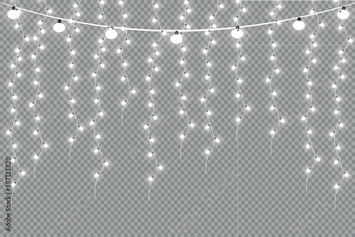 Glowing Christmas lights isolated realistic design elements. Garlands  Christmas decorations lights effects. 