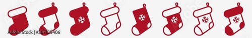 Christmas Stocking Icon Set Red | X-Mas Stockings Vector Illustration Set | Xmas Stocking Icons Isolated Collection