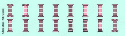 set of roman pillar cartoon icon design template with various models. vector illustration isolated on blue background
