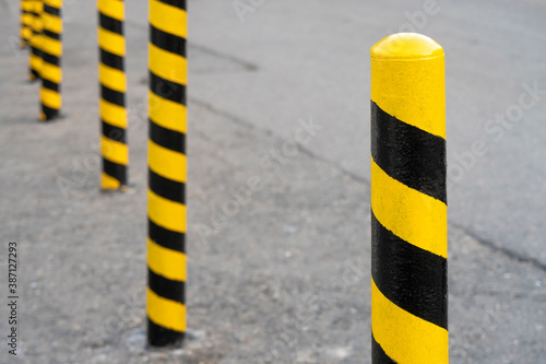 Yellow road sticks for safety parking.