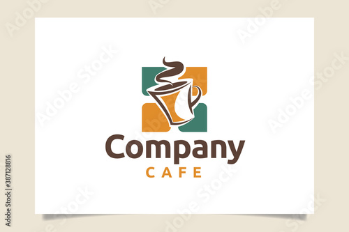 a cafe logo vector graphic with mug and flavour for any business