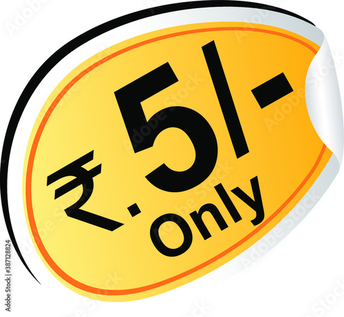 Friendly Number rupees 5 Five Guy With Text, rs 5/- only, indian rupees symbol, holding 5 rupees Indian coin, five rupee coin in vector illustration, price tag, Rupee price tag Icon, Flat money cash
