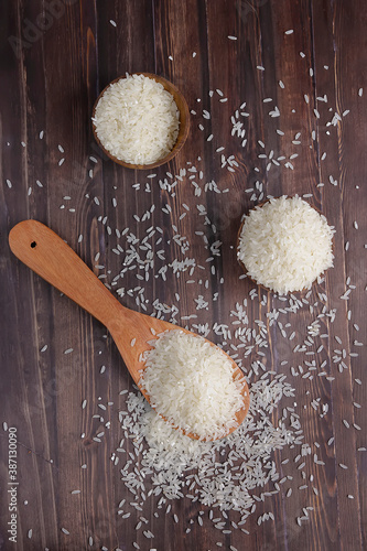 rice in wooden spoon