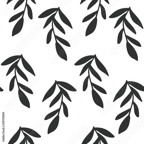 Seamless pattern with green leaves, plants. Can be used for decoration, decoration, fabrics, textiles, bed linen, clothes, postcards, business cards, notebooks.
