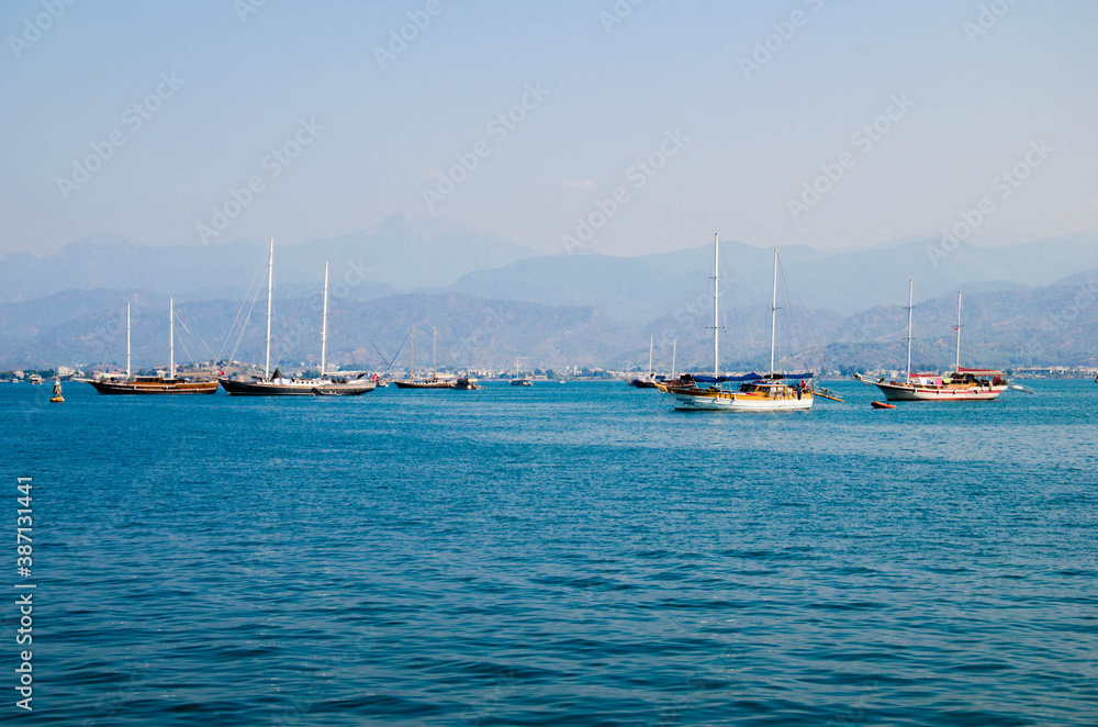 Sailing boats in the port of Fethiye stock photo