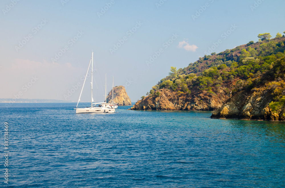 Beautiful white yacht sailing in mediterranean sea stock image Beautiful white yacht sailing in mediterranean sea stock image