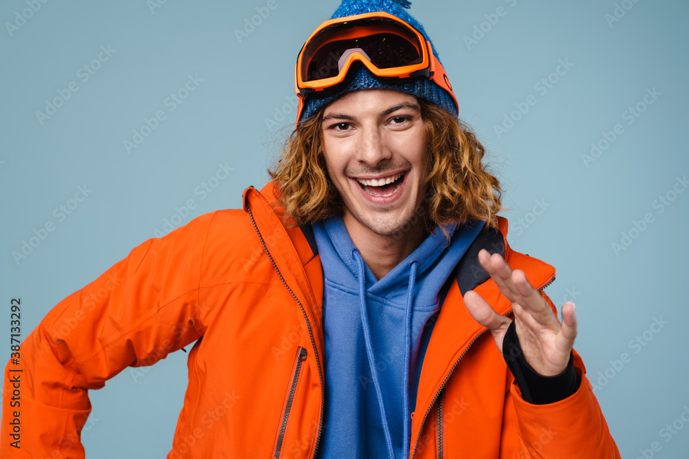 Caucasian joyful sportsman smiling and dancing on camera Caucasian joyful sportsman smiling and dancing on camera