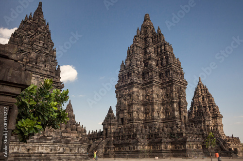 tourist taking photos of Prambanan Hindu Temple in Yogyakarta  Java  Indonesia