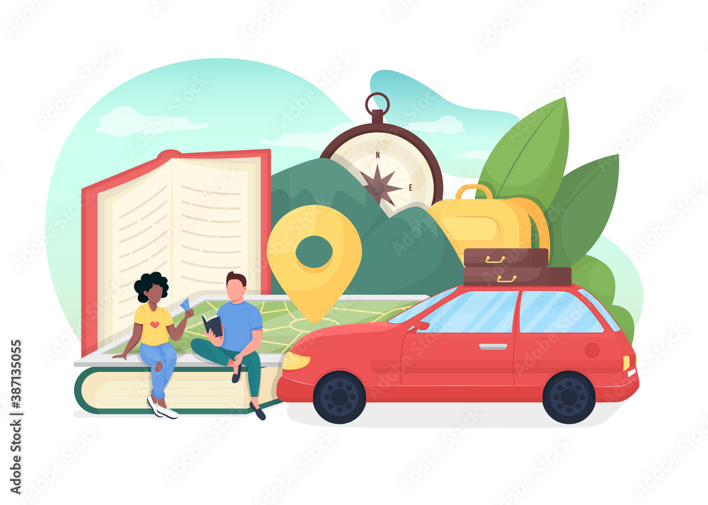 Study abroad flat concept vector illustration. Explore world. Multicultural group. International program. Exchange students 2D cartoon characters for web design. Travelling creative idea