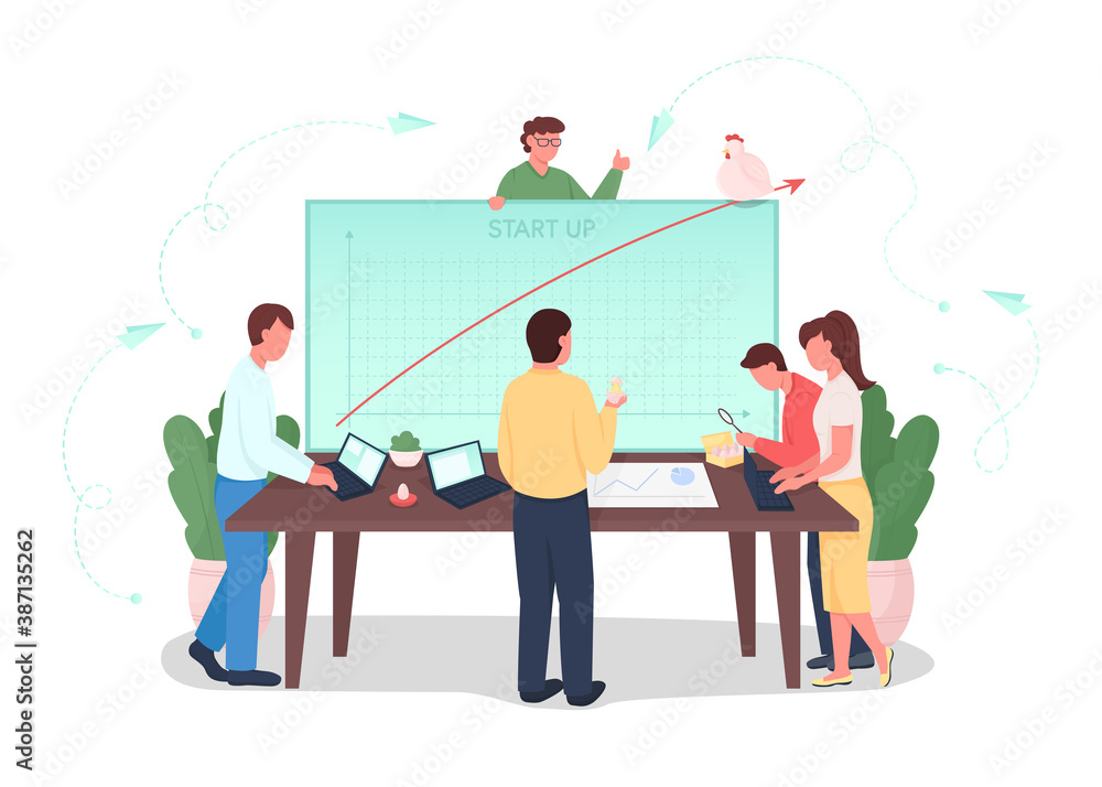 Startup flat concept vector illustration. Teamwork on project ...