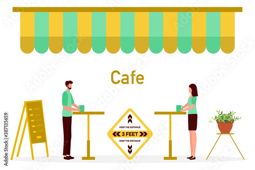 Quarantine Reopen cafe Social distancing People