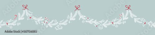 Lovely hand drawn seamless christmas garland with branches and decoration, great for banners, wallpapers, cards - vector design