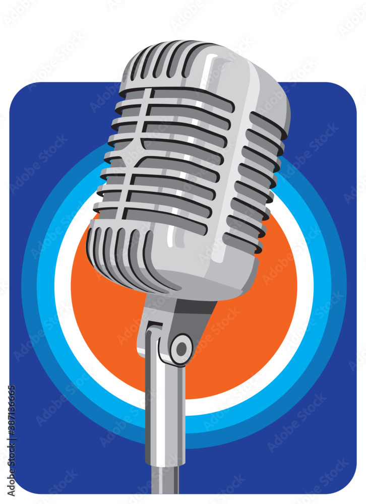 Metallic microphone with red, blue and white background. Illustration ...
