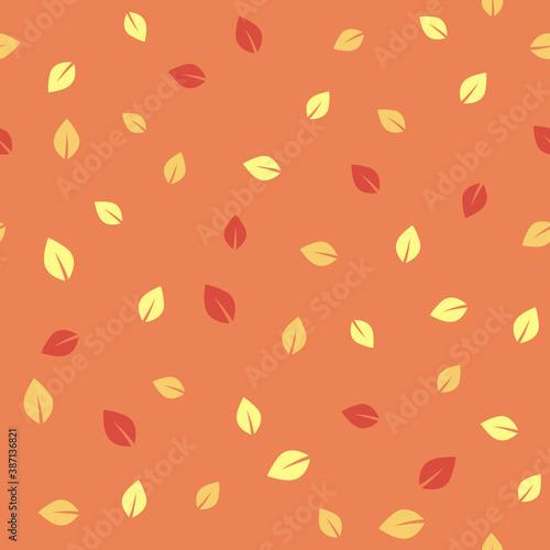 Seamless pattern with falling leaves. Autumn foliage endless background. Wallpaper in red and orange shades. Vector illustration