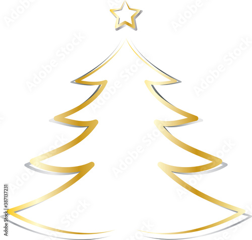 Weihnachten, Heilig Abend, Einladung zum Fest, Frohe Weihnachten, einfache Grafik eines Weihnachtsbaumes mit Stern in Gold und Silber, x mas
