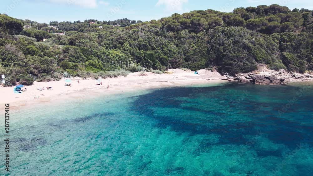 Aerial view of Elba Island. Barabarca Beach and Southern Coastline in summer season. Drone viewpoint. Slow motion Aerial view of Elba Island. Barabarca Beach and Southern Coastline in summer season. Drone viewpoint. Slow motion
