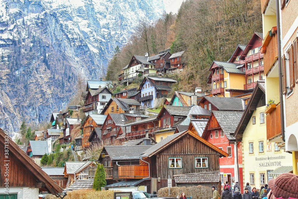 The valley of houses amidst beautiful Alps of Austria
