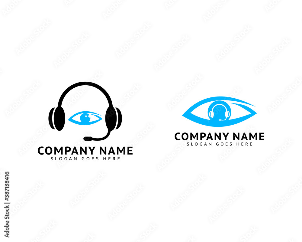 Set of Headphone logo design combined with eye vector Set of Headphone logo design combined with eye vector