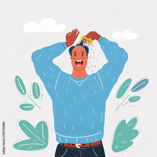 Vector illustration of man very stressed by man loses his hair