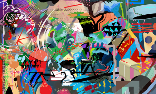 Abstract multicolor digital art with random forms
