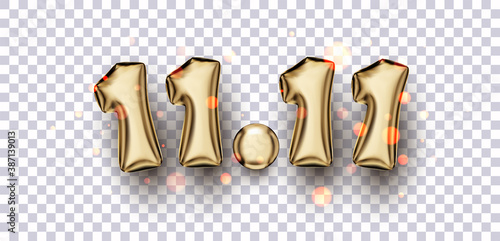 11.11 golden balloon sign on transparent background.
