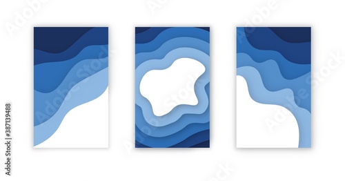 vertical flyers with blue paper cut waves