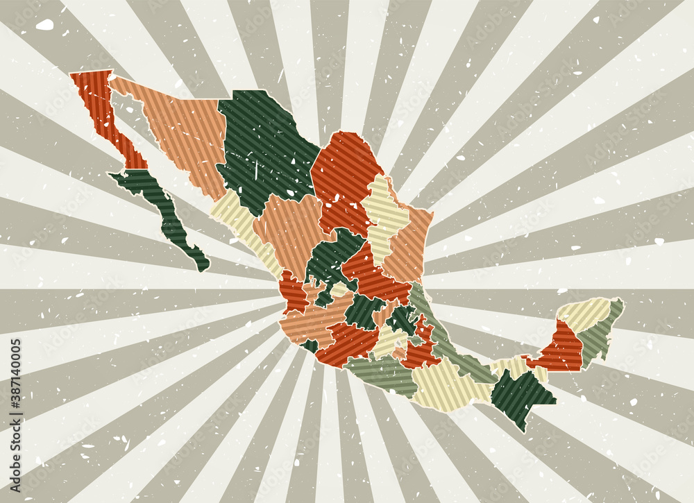 Mexico vintage map. Grunge poster with map of the country in retro ...