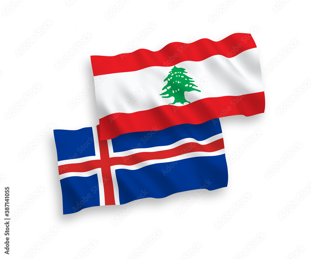 Flags of Lebanon and Iceland on a white background Flags of Lebanon and Iceland on a white background