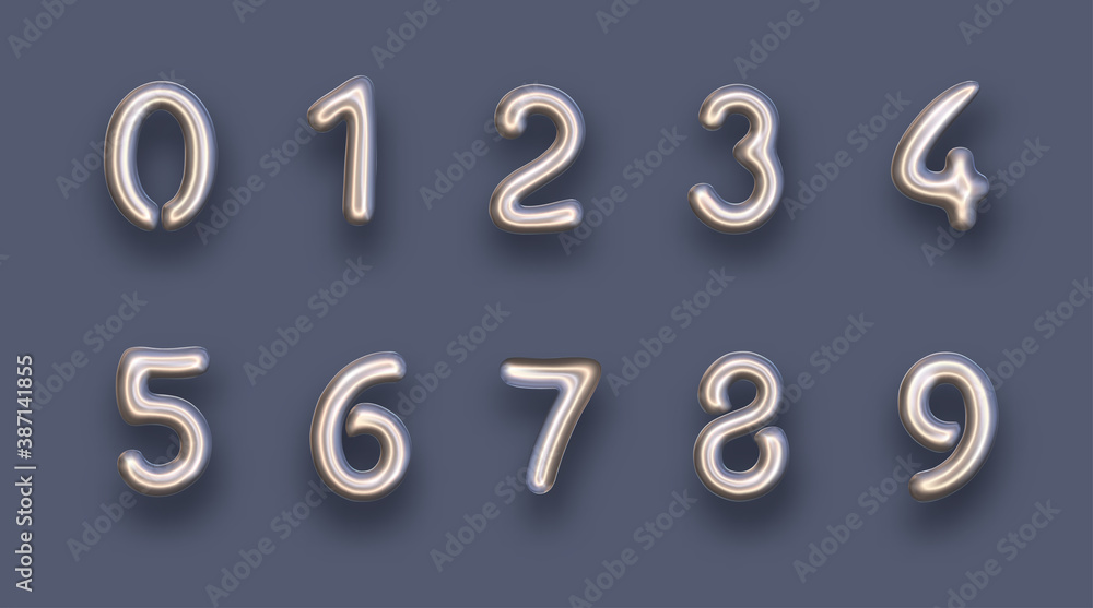 Set of isolated silver foil balloon numbers. Set of isolated silver foil balloon numbers.