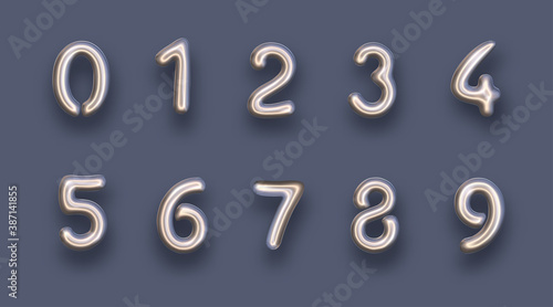 Set of isolated silver foil balloon numbers.