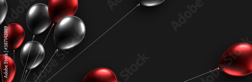Black friday dark background with black and red balloons.