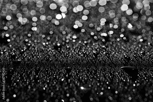 Closeup of water drops on car after rain