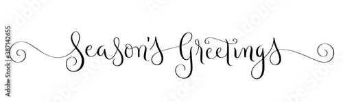 SEASON'S GREETINGS black vector brush calligraphy banner with swashes
