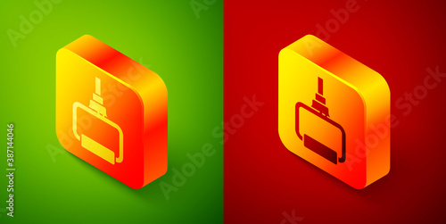 Isometric TPX loop training equipment icon isolated on green and red background. Sport equipment. Square button. Vector Illustration.
