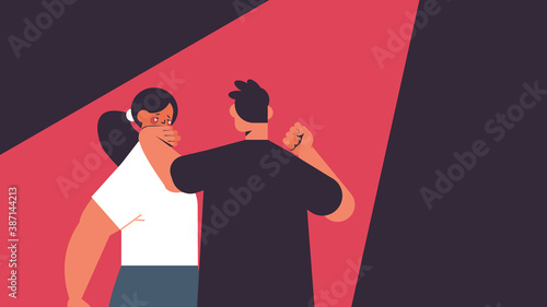 angry man punching and hitting woman stop domestic violence and aggression against women portrait horizontal vector illustration