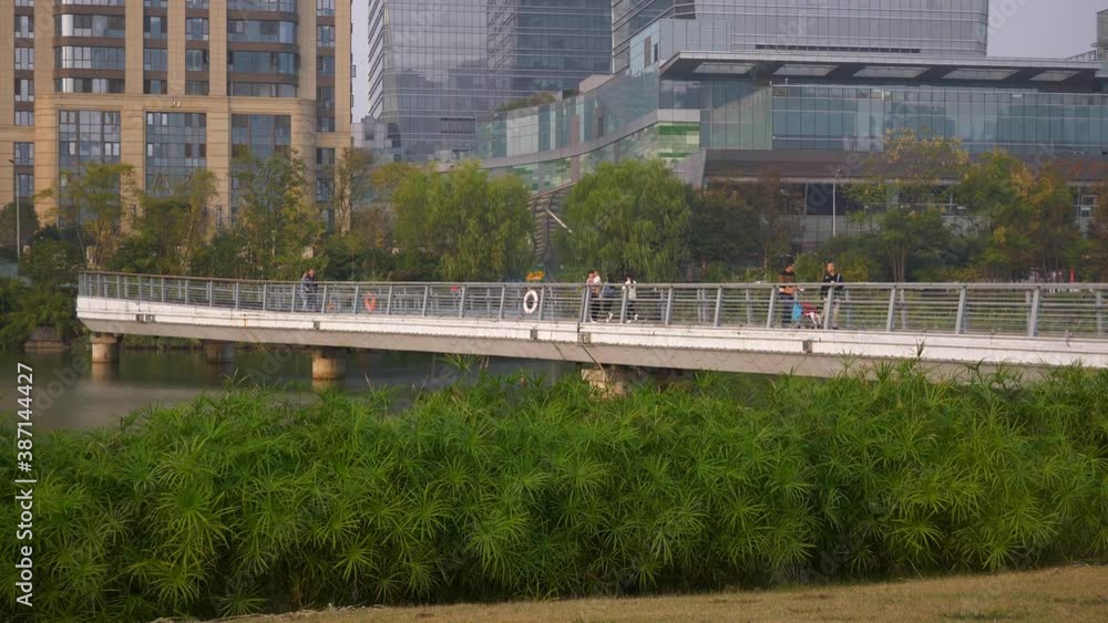 sunset time changsha city riverside park bridge slow motion panorama 4k china sunset time changsha city riverside park bridge slow motion panorama 4k china